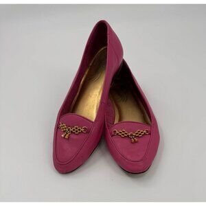 Vintage Pink Leather Flats With Gold Chain Detail Womens Size 8M Classic Style S